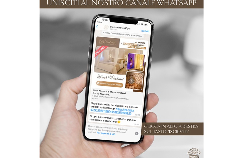 Scopri il Canale WhatsApp del Monun Hotel&Spa